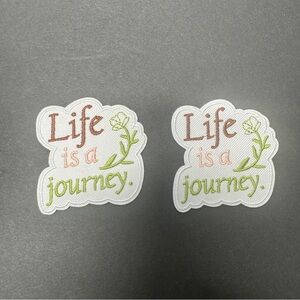 Life Is a Journey Embroidered Sticker Patch — White with Pink and Green Accent